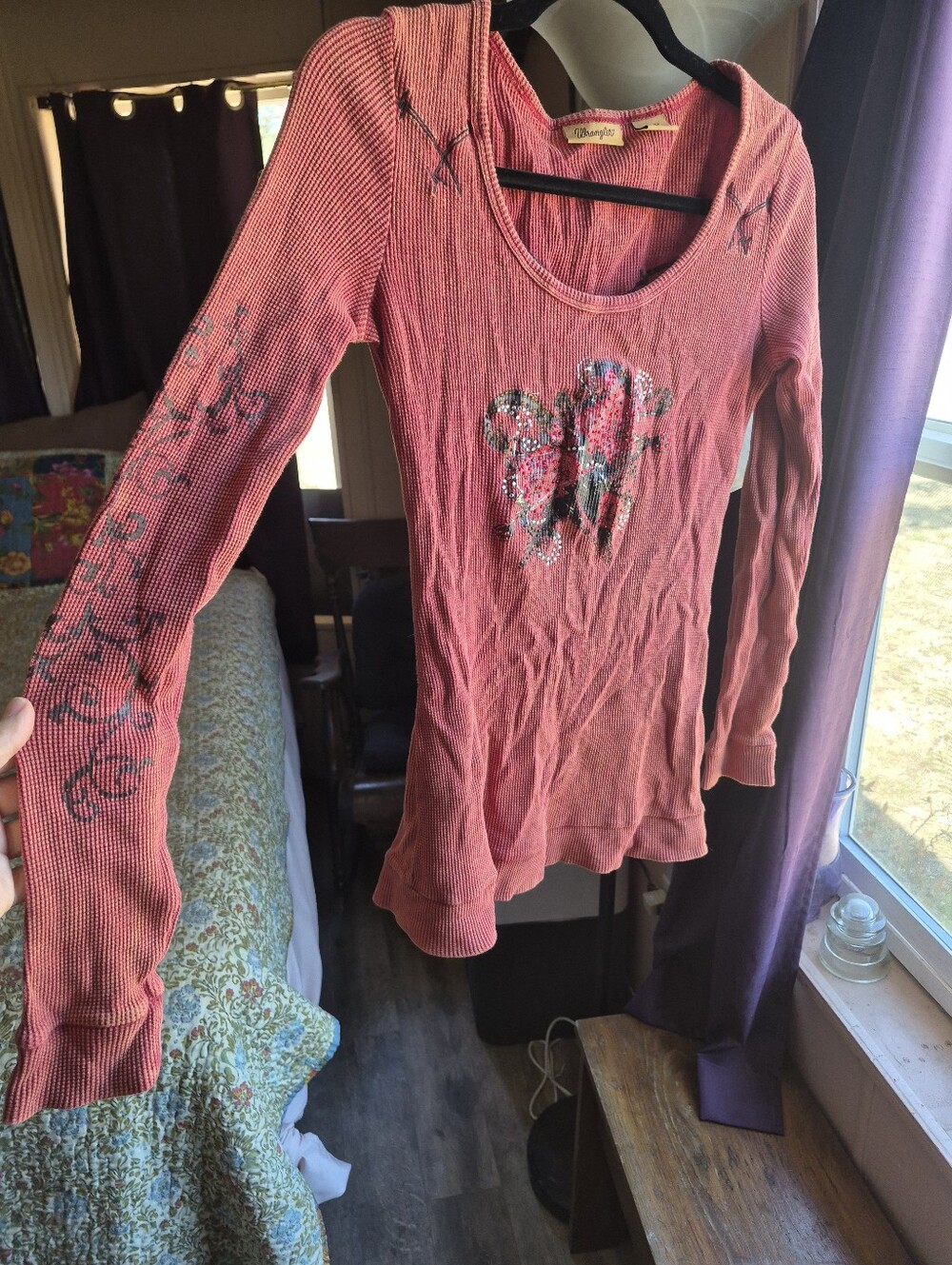 Wrangler Coral Pink Long Sleeve Graphic Thermal Top